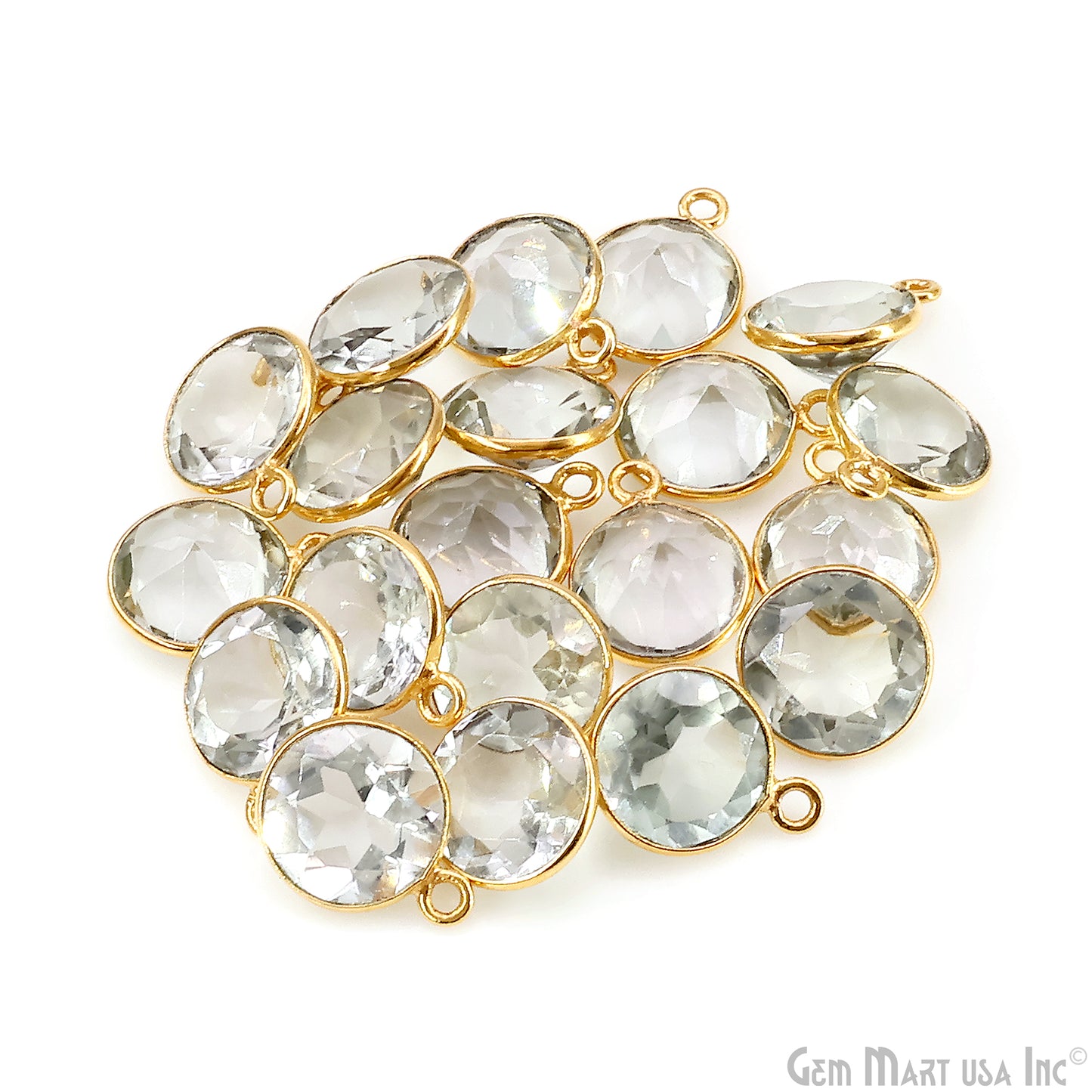 Round 10mm Brilliant Cut Gold Plated Bezel Single Bail Gemstone Connector