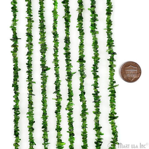 Chrome Diopside Chip Beads, 34 Inch, Natural Chip Strands, Drilled Strung Nugget Beads, 3-7mm, Polished, GemMartUSA (CHCD-70001)