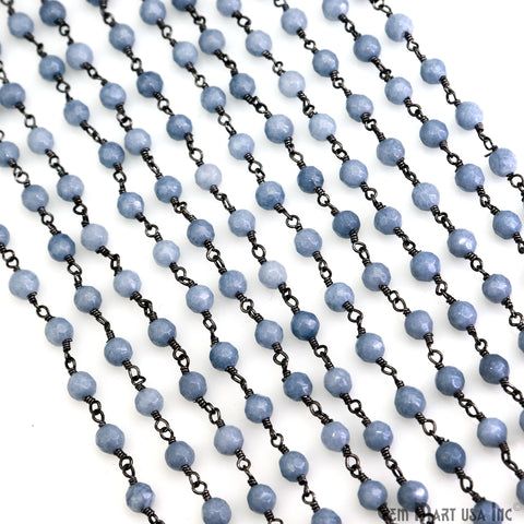 Blue Lace Agate Jade Faceted Beads 4mm Oxidized Wire Wrapped Rosary Chain