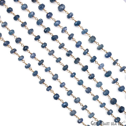 Tanzanite Faceted 8-9mm Gold Plated Beaded Wire Wrapped Rosary Chain