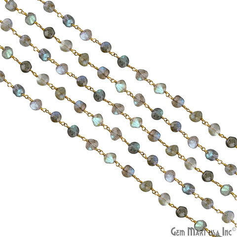 Labradorite Coin 5-6mm Gold Wire Wrapped Rosary Chain
