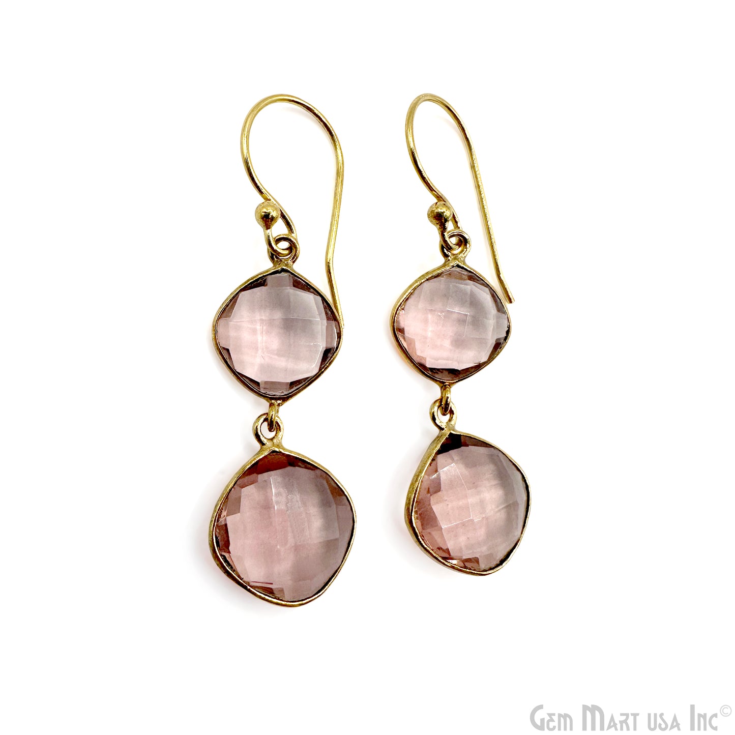 Morganite Golden Gold Plated Long Dangle Drop Hook Earring