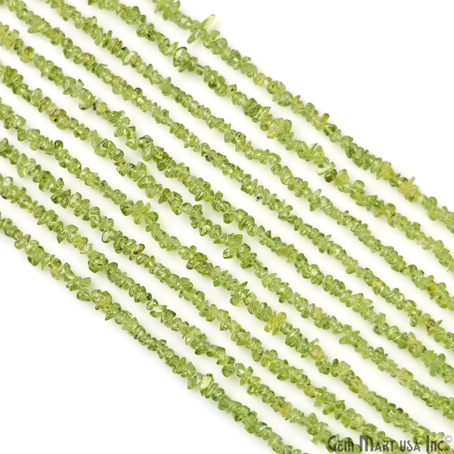 Peridot Chip Beads, 34 Inch, Natural Chip Strands, Drilled Strung Nugget Beads, 3-7mm, Polished, GemMartUSA (CHPD-70001)