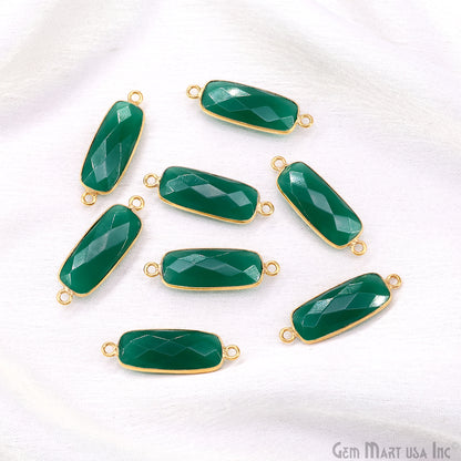 Green Onyx 27x9mm Rectangle Faceted Gold Bezel Double Bail Gemstone Connector