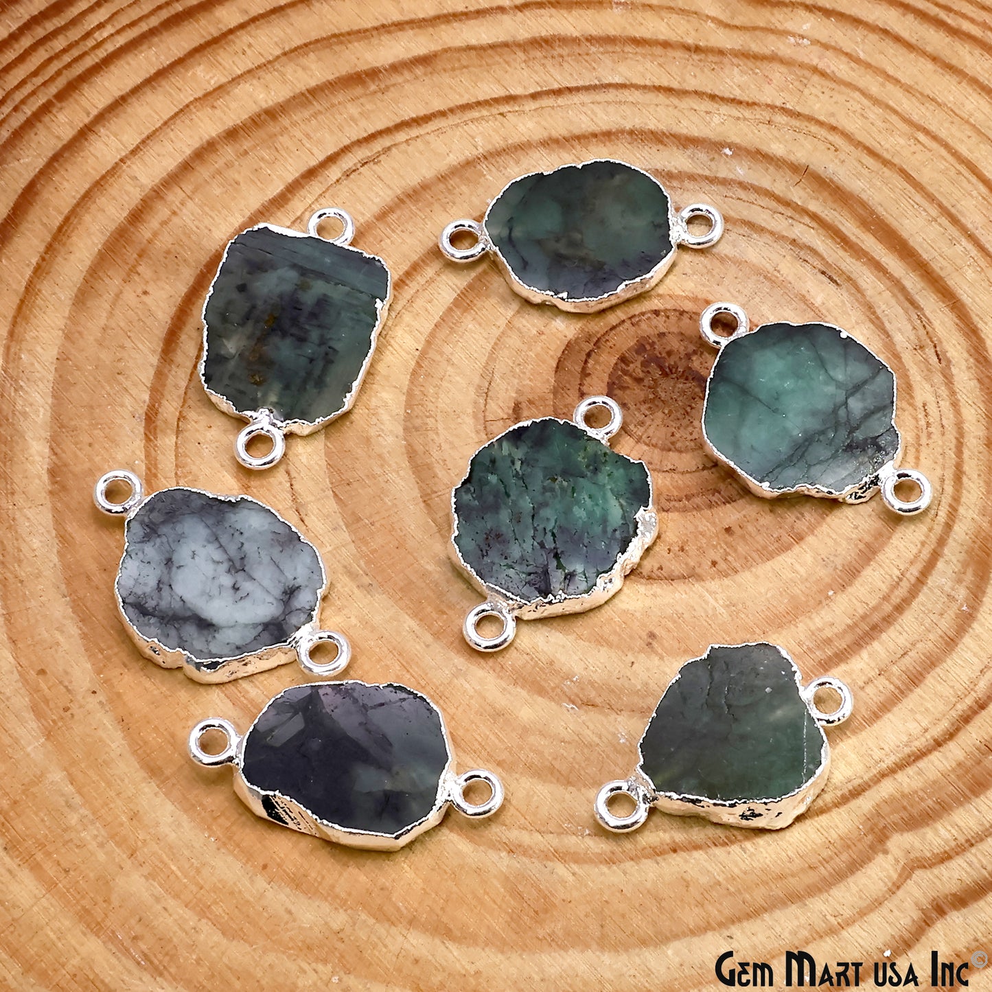 Emerald Free Form 23x13mm Electroplated Gemstone Double Bail Connector