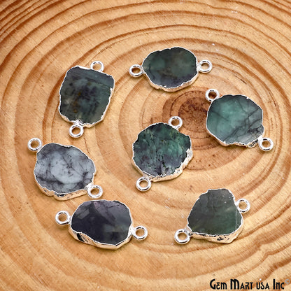 Emerald Free Form 23x13mm Electroplated Gemstone Double Bail Connector