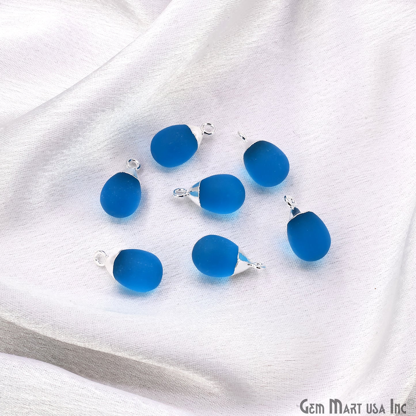 Sky Blue Chalcedony Matte Beads Single Bail Silver Electroplated Gemstone Connector