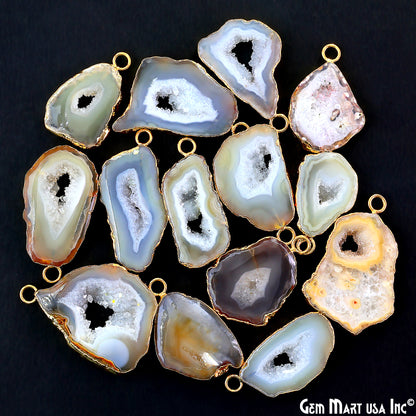 Yellow Agate Geode Druzy 1-2 Inch Single Bail Gold Electroplated Gemstone Connector