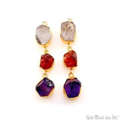 Rough Gemstone Bezel Setting 56x9mm Gold Plated Long Dangle Earring Pair Connectors