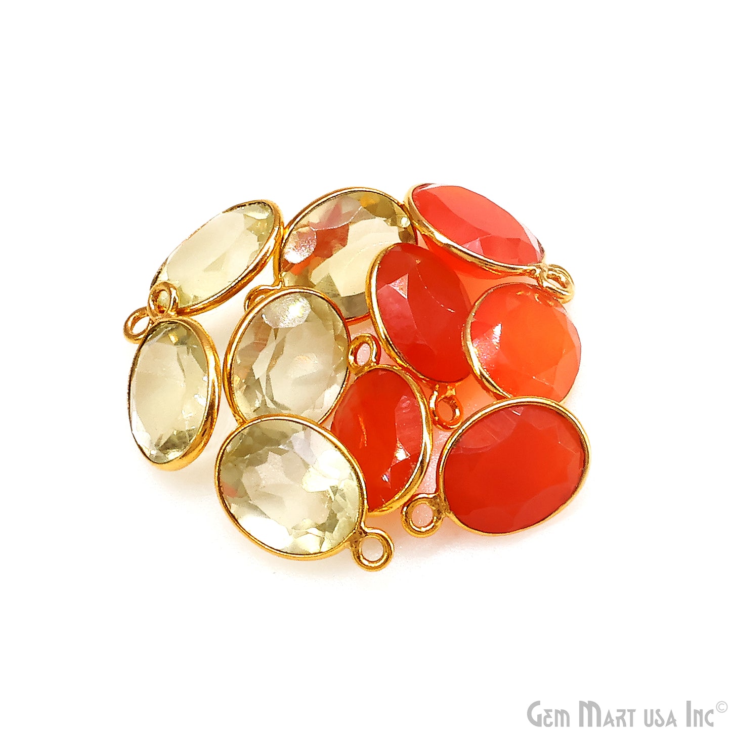 Oval 9x11mm Brilliant Cut Gold Plated Bezel Single Bail Connector