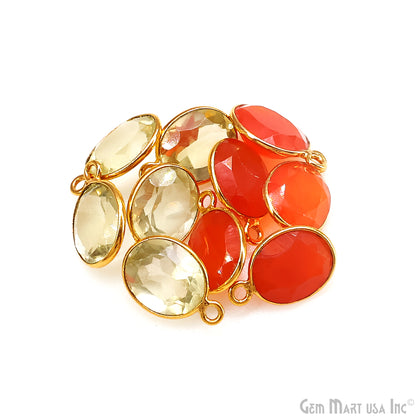 Oval 9x11mm Brilliant Cut Gold Plated Bezel Single Bail Connector