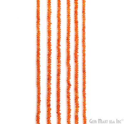 Carnelian Faceted Round Drilled Beads 3-4mm Waist Beads, Rondelle Bead Strand 14 Inch