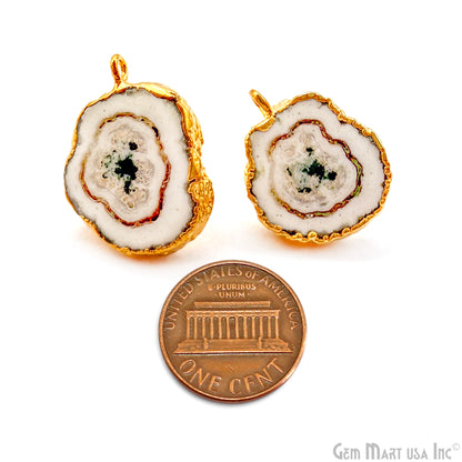 DIY Agate Slice Geode Druzy 13x19mm Gold Electroplated Loop Connector Studs Earrings