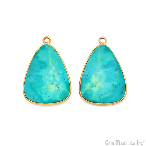 Turquoise Free Form Gold Plated Bezel Smooth Slab Slice Thick Gemstone Connector 30x19mm 1 Pair