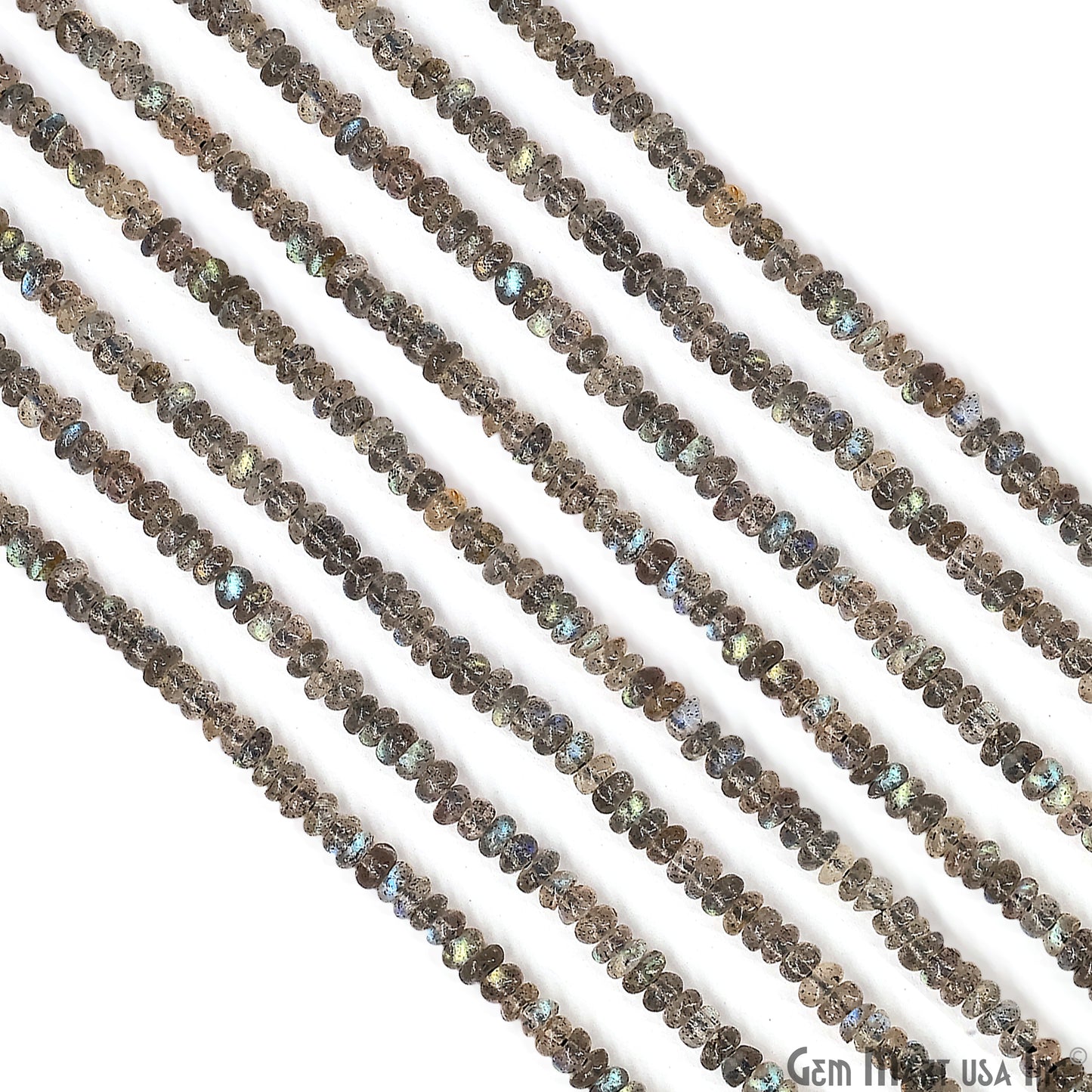 Labradorite Rondelle Beads, 17 Inch Gemstone Strands, Drilled Strung Nugget Beads, Faceted Round, 3mm