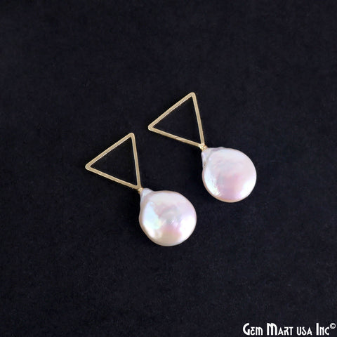 DIY Freshwater Baroque Pearl Charm Gold Triangle Loop 28x15mm 1pair