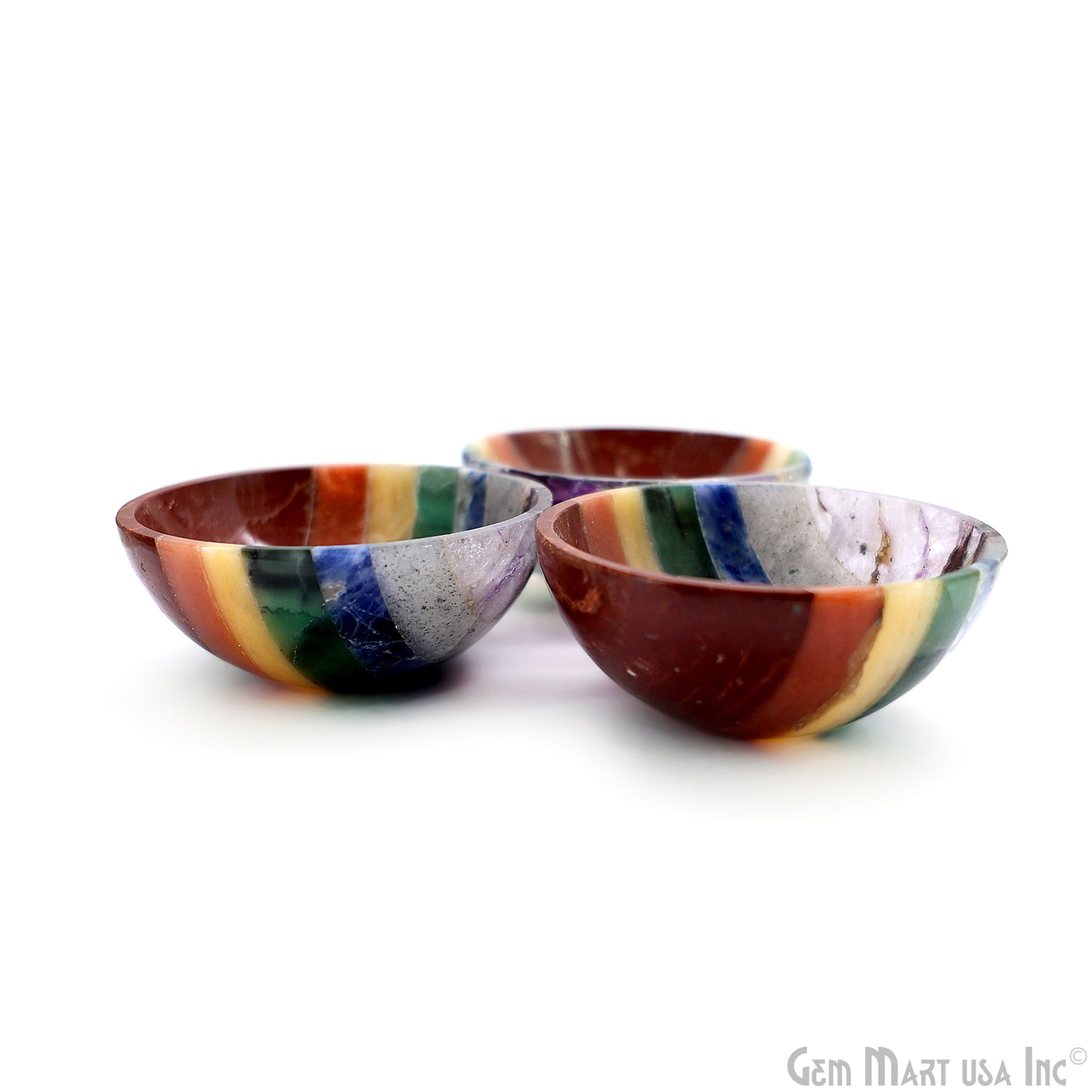 Seven Chakra Mini Carved Gemstone Bowl Cup 2 inch