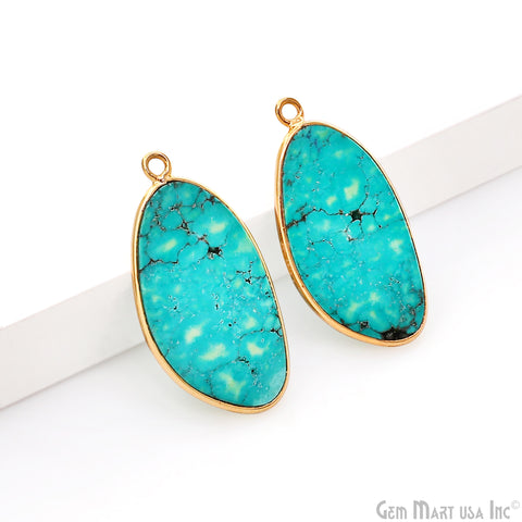 Turquoise Free Form Gold Plated Bezel Smooth Slab Slice Thick Gemstone Connector 30x16mm 1 Pair