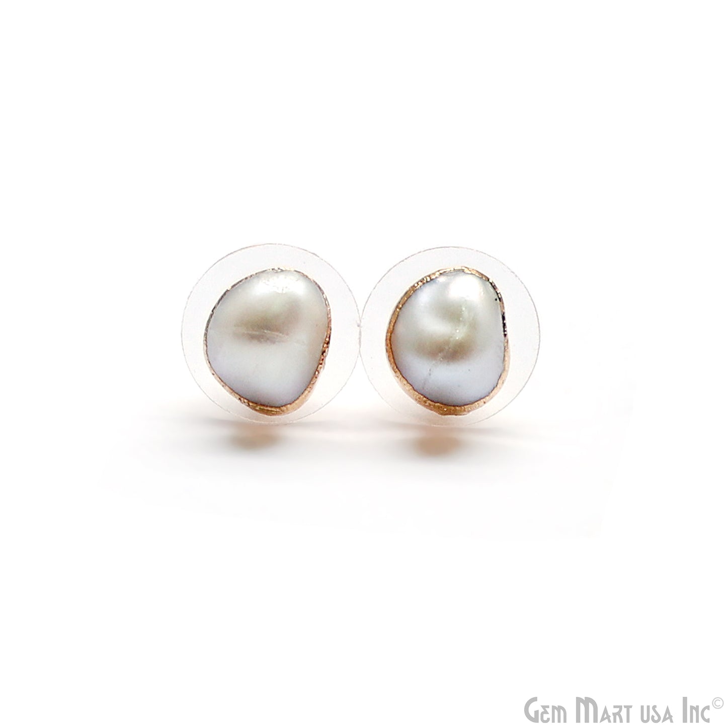 Natural Pearl Rough Gemstone 9x8mm Gold Electroplated Stud Earring