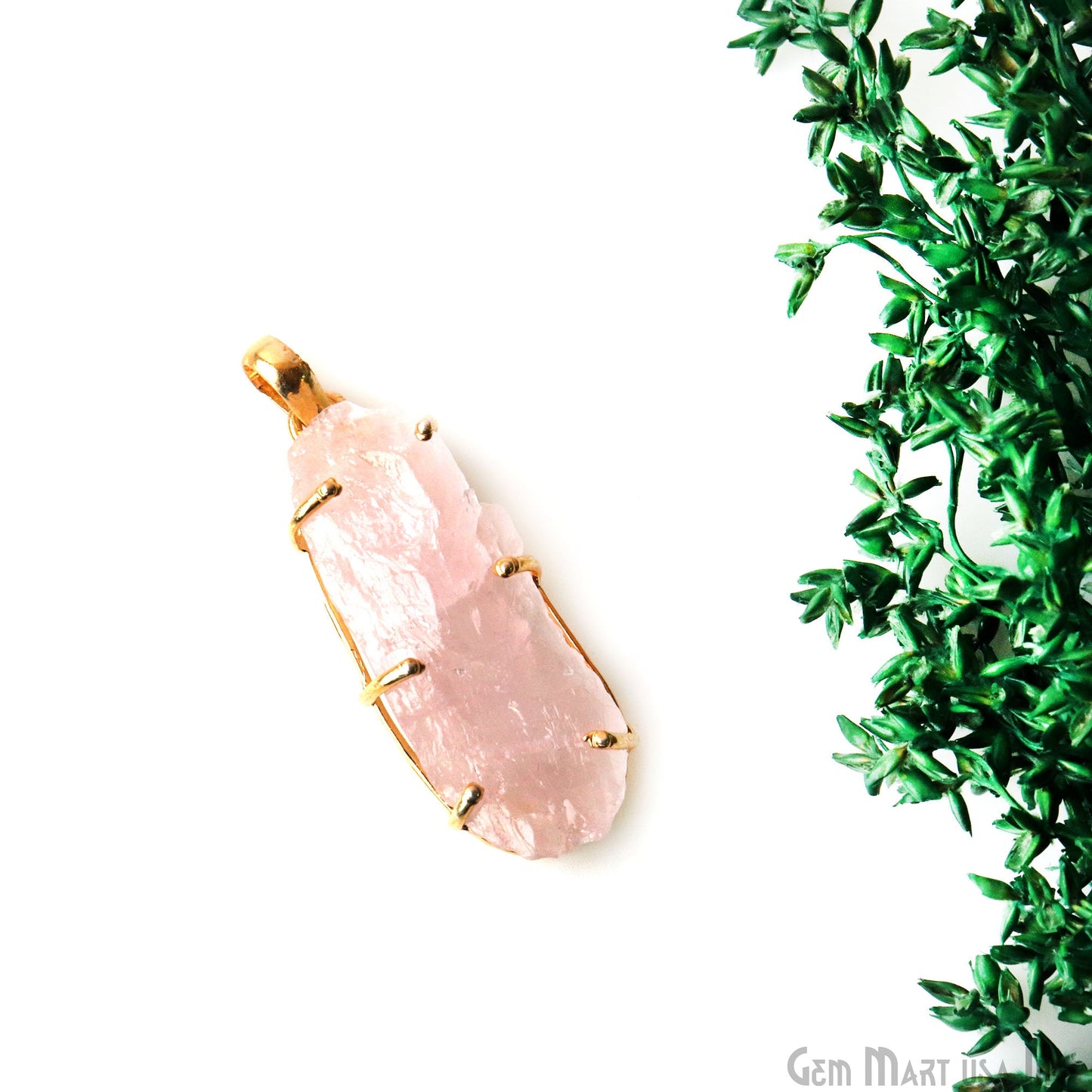 Natural Morganite Organic 39x15mm Gold Plated Prong Setting Single Bail Gemstone Pendant