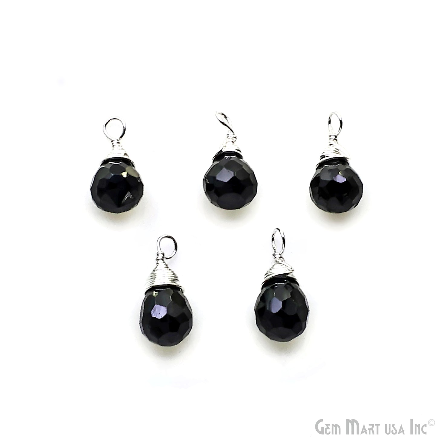 Black Onyx Drop 7x5mm Silver Wire Wrapped Single Bail Connector