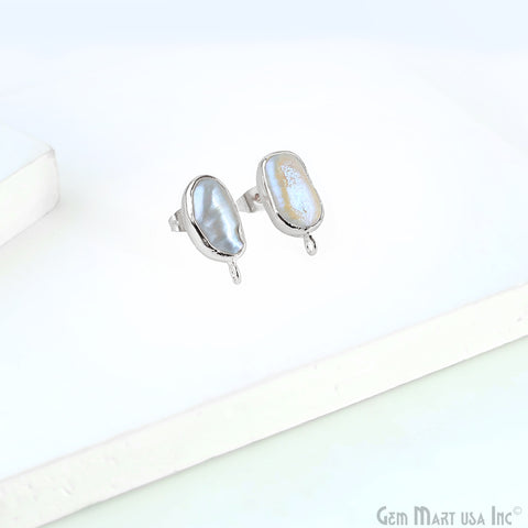 DIY Pearl 19x9mm Silver Electroplated Loop Connector Studs Earrings