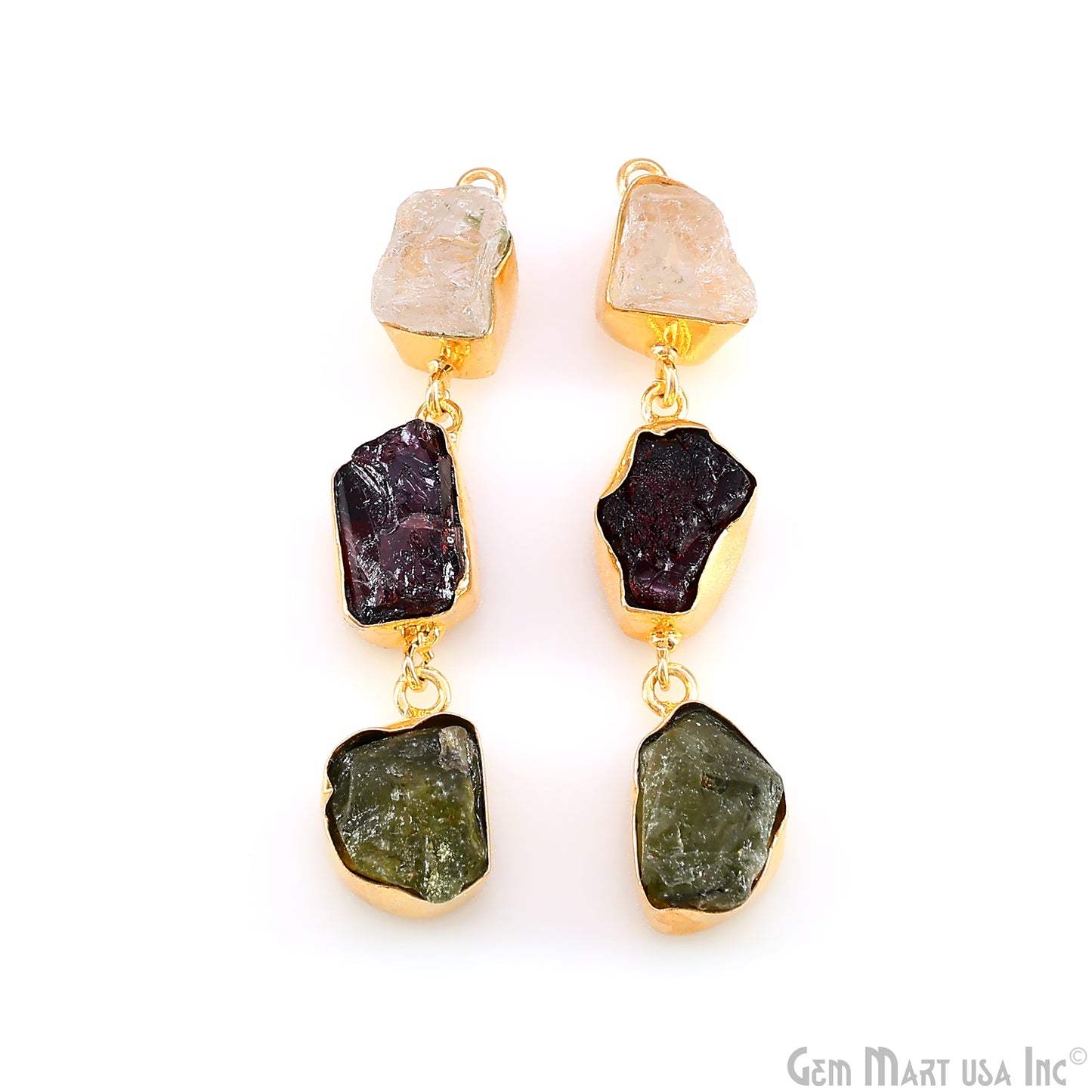 Rough Gemstone Bezel Setting 55x8mm Gold Plated Long Dangle Earring Pair Connectors