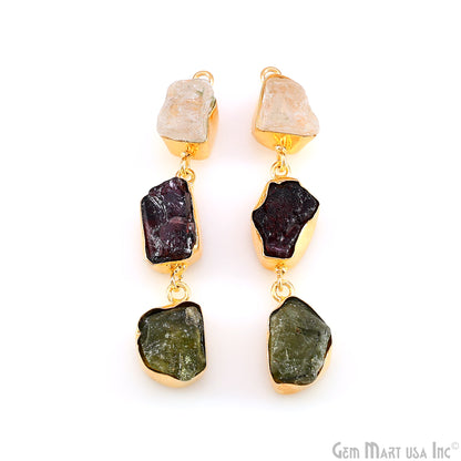Rough Gemstone Bezel Setting 55x8mm Gold Plated Long Dangle Earring Pair Connectors