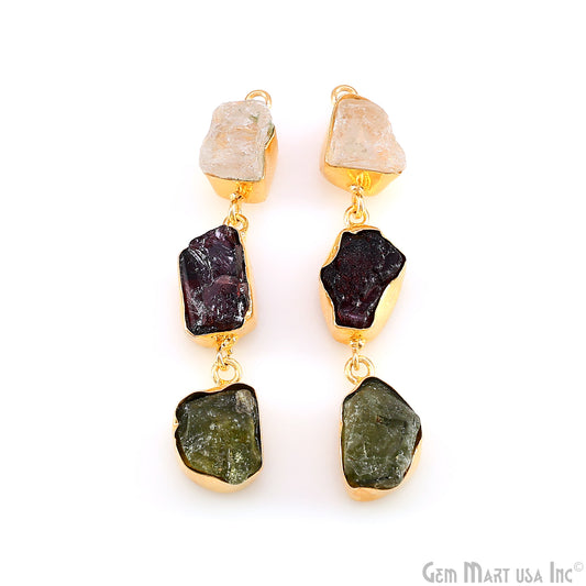 Rough Gemstone Bezel Setting 55x8mm Gold Plated Long Dangle Earring Pair Connectors