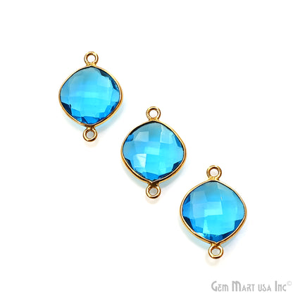 Blue Topaz Bezel Connector Cushion Shape 24K Gold Plated Double Bail Connector