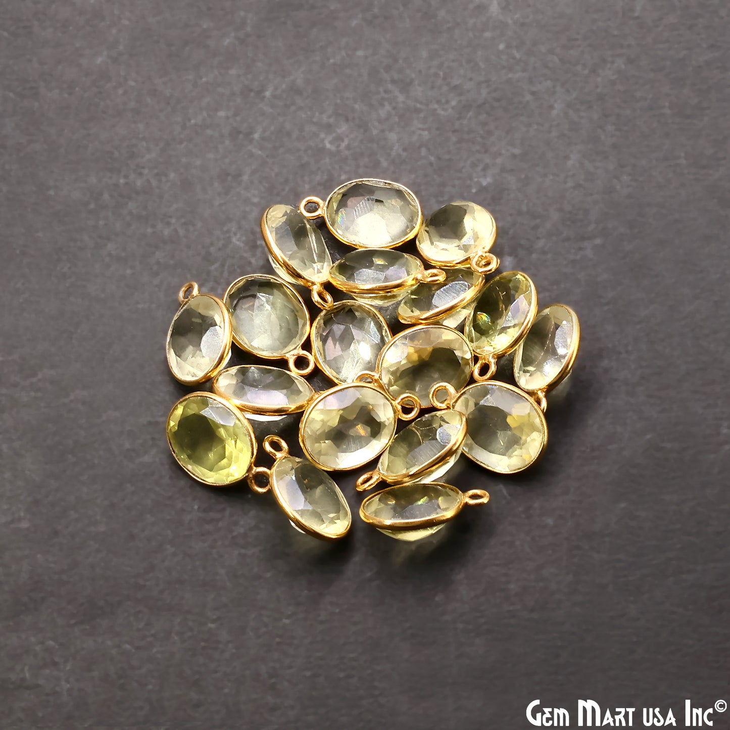 Oval 9x11mm Brilliant Cut Gold Plated Bezel Single Bail Connector