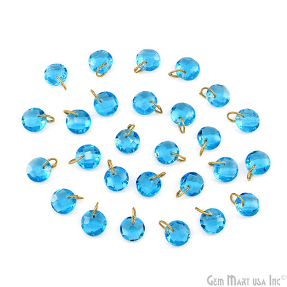 Round Faceted 8x6mm Gold Plated Single Bail Wire Loop Glass Stone Pendant Connector Charm