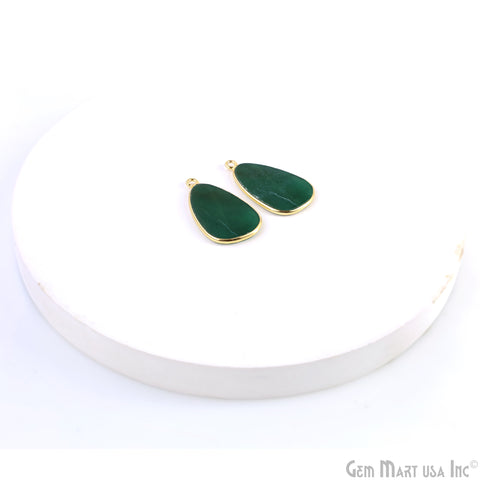 Green Onyx Free Form Gold Plated Single Bail Bezel Smooth Slab Slice Thick Gemstone Connector 28x15mm 1 Pair