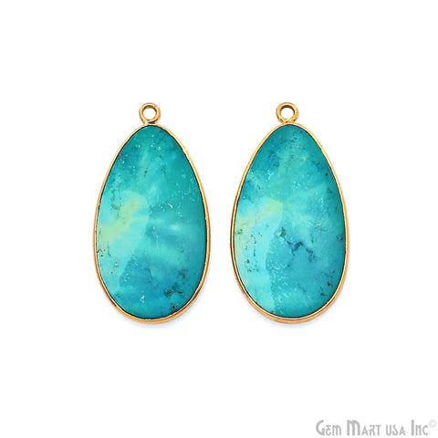 Turquoise Free Form Gold Plated Bezel Smooth Slab Slice Thick Gemstone Connector 33x17mm 1 Pair