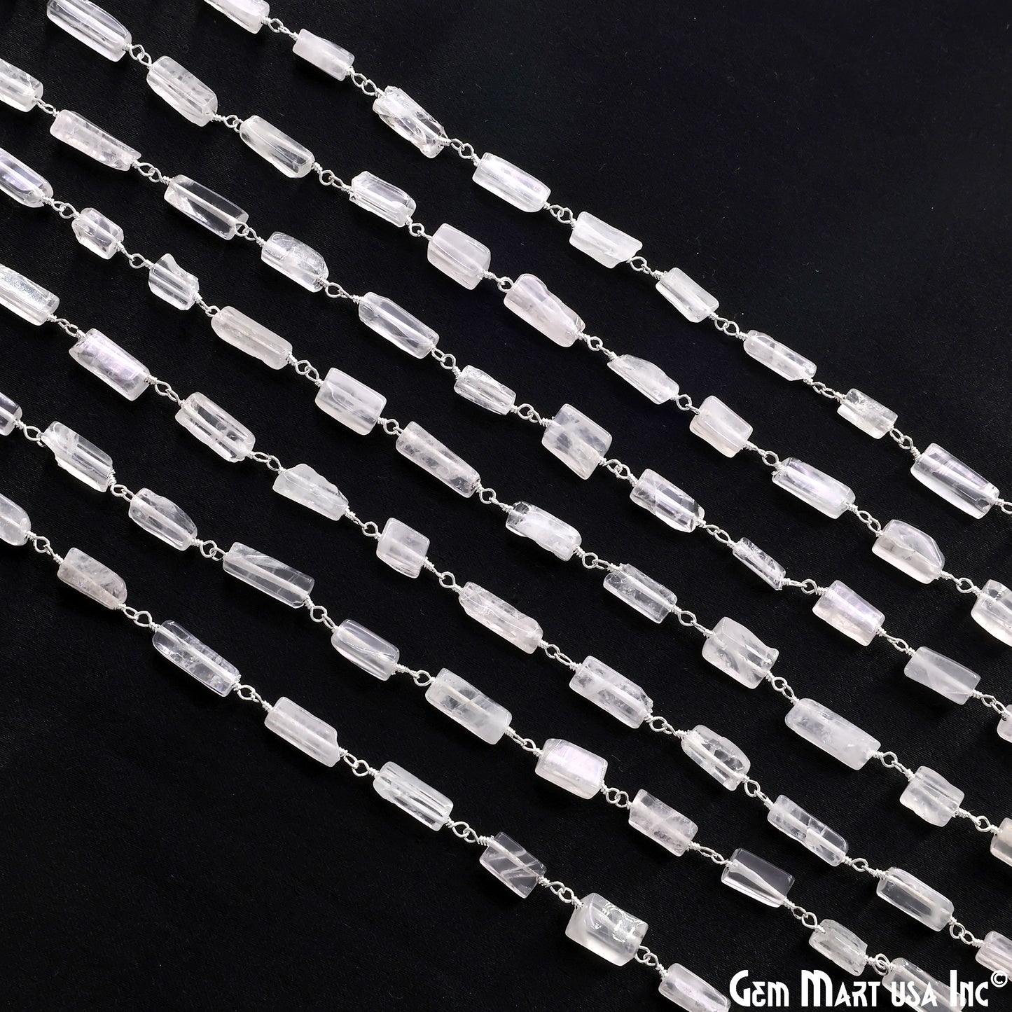 Rose Quartz Tumble Beads 8x5mm Silver Wire Wrapped Rosary Chain