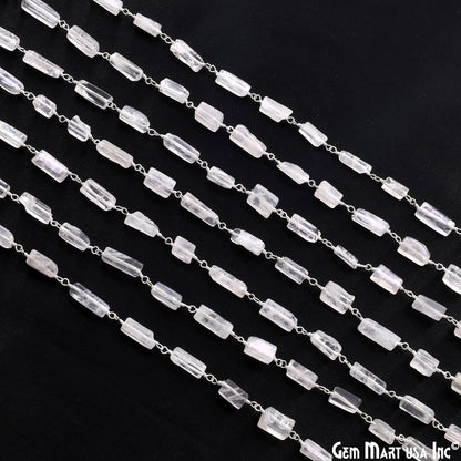 Rose Quartz Tumble Beads 8x5mm Silver Wire Wrapped Rosary Chain