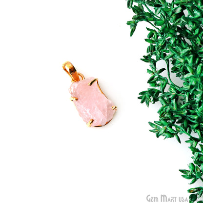 Natural Morganite Organic 22x10mm Gold Plated Prong Setting Single Bail Gemstone Pendant