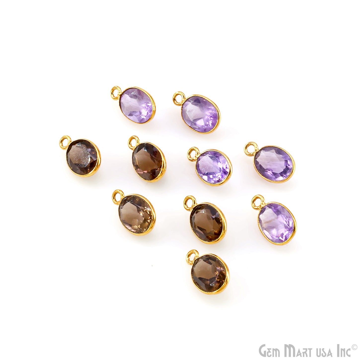 Oval 7x9mm Brilliant Cut Gold Plated Bezel Single Bail Connector