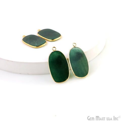 Green Onyx Octagon Gold Plated Single Bail Bezel Smooth Slab Slice Thick Gemstone Connector 30x17mm 1 Pair