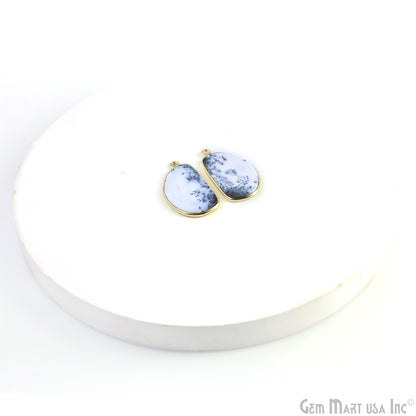 Dendrite Opal Free Form Gold Plated Single Bail Bezel Smooth Slab Slice Thick Gemstone Connector 28x15mm 1 Pair