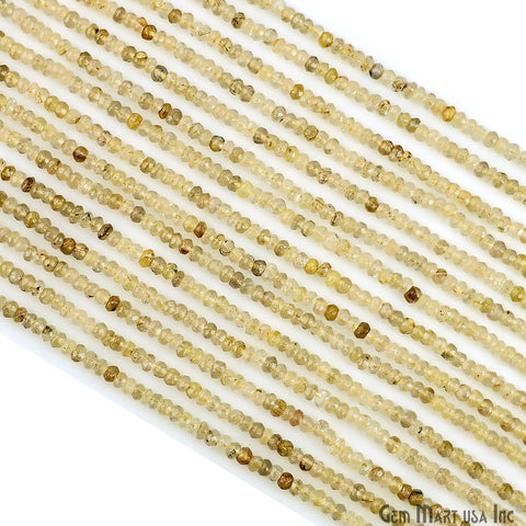 Golden Rutile Rondelle Beads, 13 Inch Gemstone Strands, Drilled Strung Nugget Beads, Faceted Round, 3-4mm