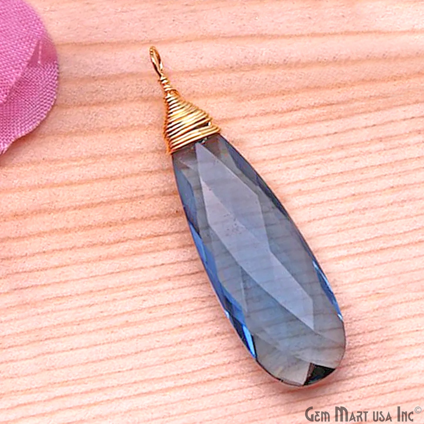 Iolite Pear 37x10mm Gold Wire Wrapped Single Bail Gemstone Connector