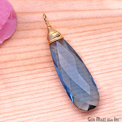 Iolite Pear 37x10mm Gold Wire Wrapped Single Bail Gemstone Connector