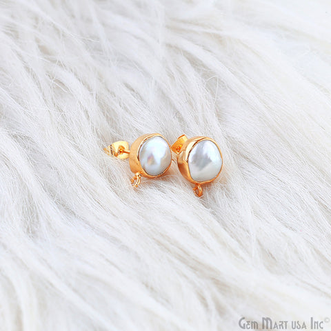 DIY Pearl Organic 14x10mm Gold Electroplated Loop Connector Studs Earrings