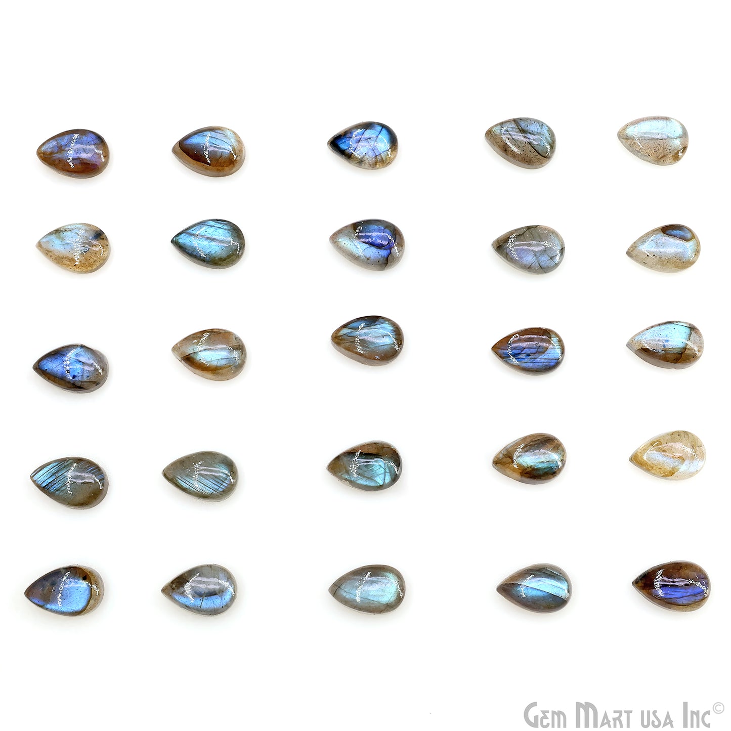 Labradorite Wholesale Gemstones, 100% Natural Semi-Precious Gems, Blue Flash Cabochon Loose Gems, 8x12mm, Pears, 4PC Lot