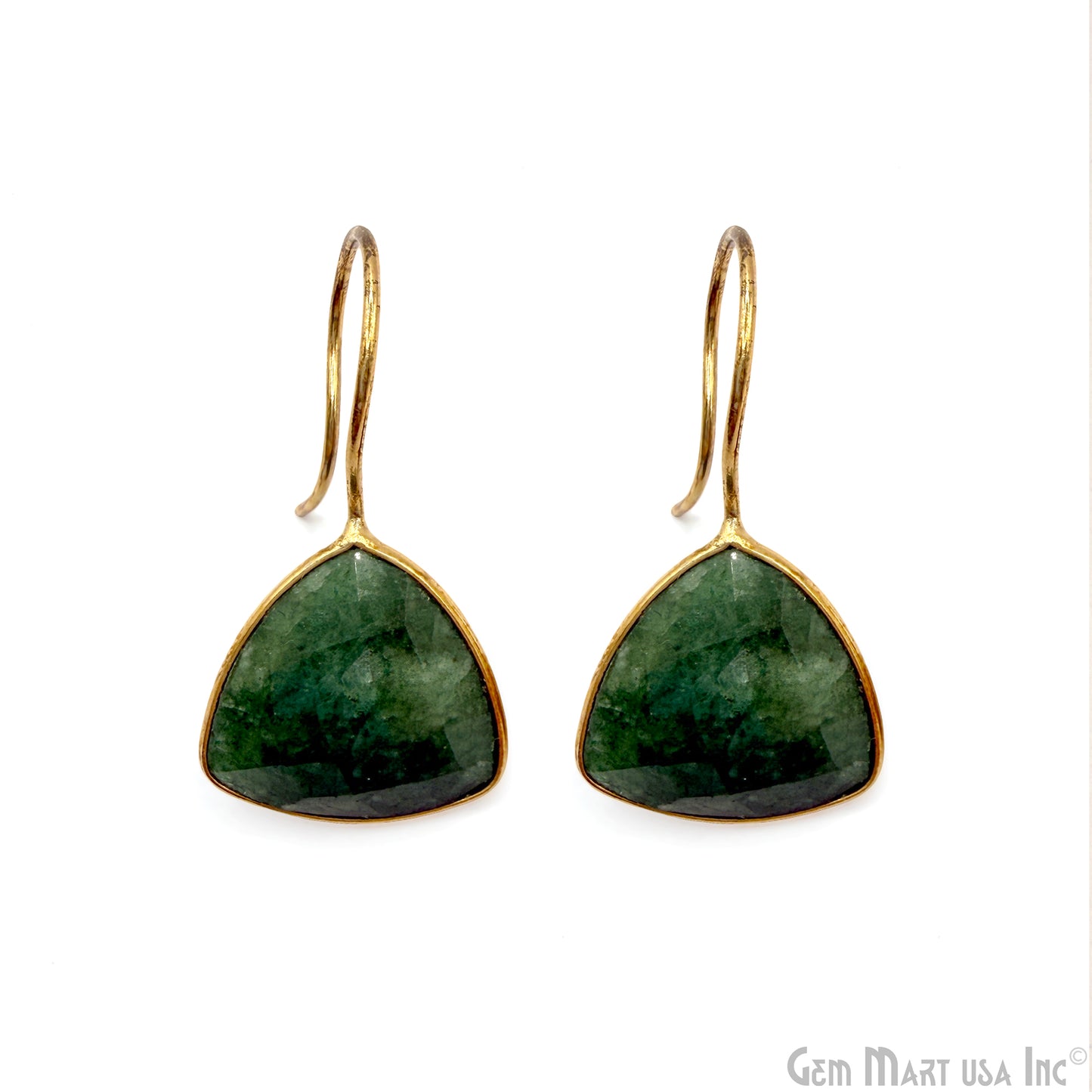 Natural Emerald, 16mm Trillion Checker Cut Gemstone Hook Earrings