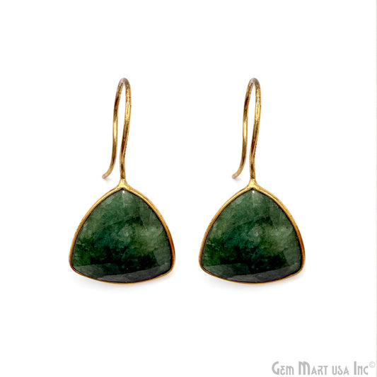 Natural Emerald, 16mm Trillion Checker Cut Gemstone Hook Earrings