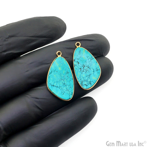 Turquoise Free Form Gold Plated Bezel Smooth Slab Slice Thick Gemstone Connector 30x16mm 1 Pair