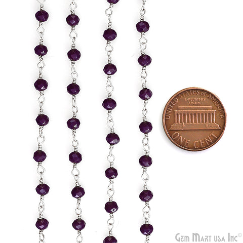 Purple Jade 4mm Faceted Beads Silver Wire Wrapped Rosary