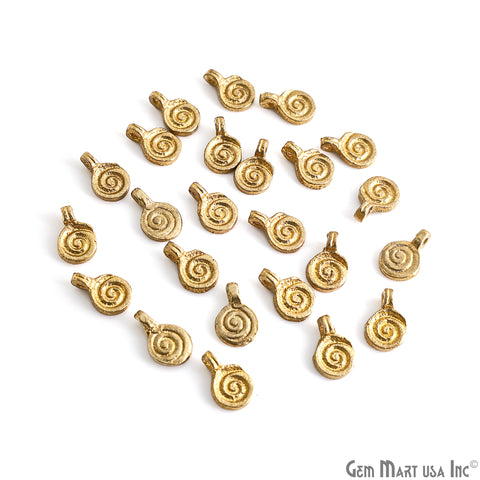 Brass Round Spiral Antique Pendant Charm, Gold Plated Tribal Boho Charms, Celtic Jewelry Necklace, Earring, Talisman & Amulets